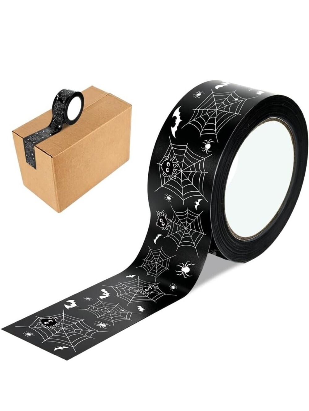 109 Yard Halloween Packaging Tape Black Spider Web Bat Spider Pattern